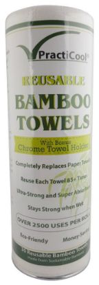 Picture of Eco Friendly Reusable Practicool White Washable Bamboo Kitchen Towels with Chrome Holder
