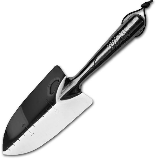 Picture of Practicool Garden Hand Transplanter Trowel Hand Spade Shovel - Stainless Steel – with Measurements, Ideal for potting, transplanting, planting seeds and Bonsai