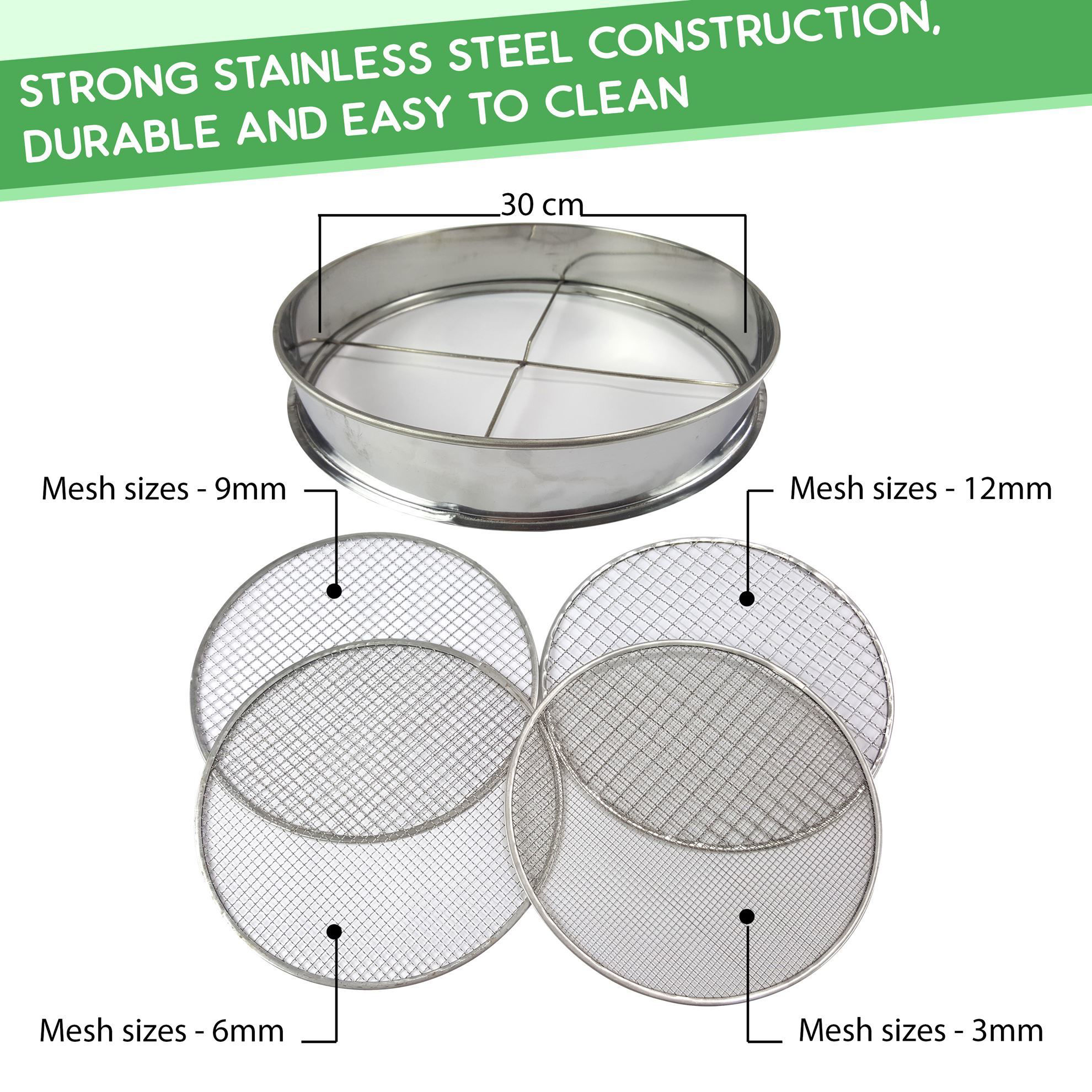 Spikey Dude. Practicool Stainless Steel Garden Potting Sieve/Riddle with 4 interchangeable